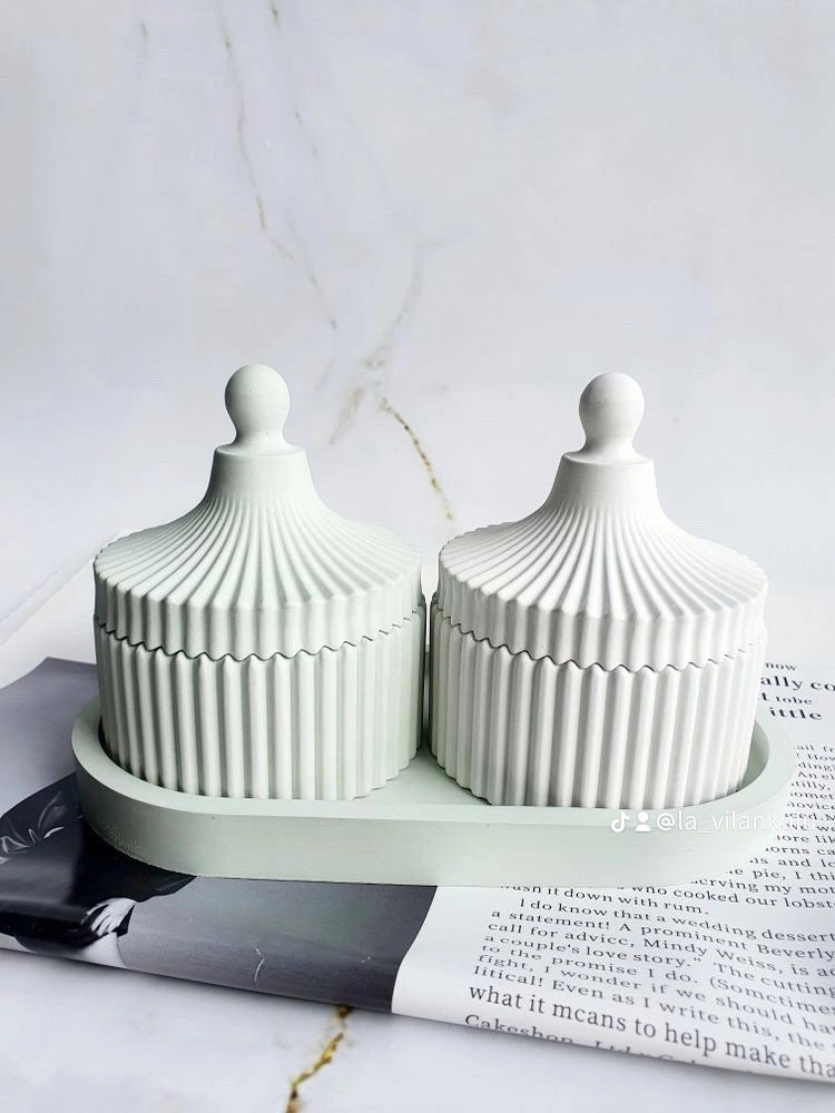 Gypsum Cement Trinket Bowl Duo and Tray