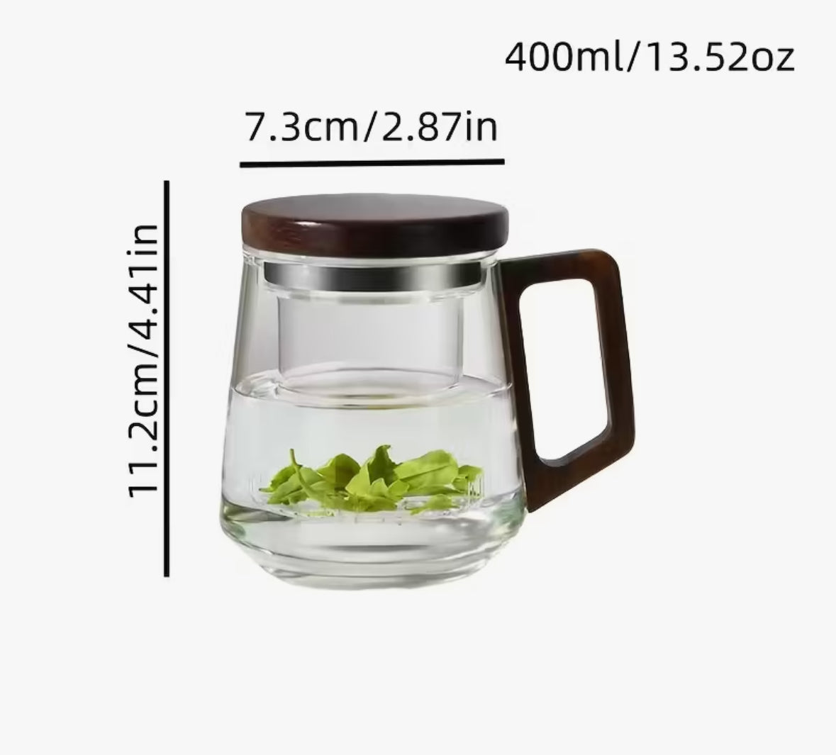 Transparent Large Belly Three-Piece Glass Tea Cup 400ml | Heat-Resistant Borosilicate with Wooden Handle