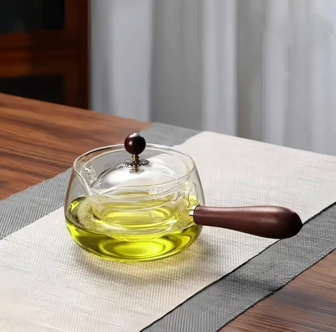 1pc Clear Borosilicate Glass Tea Pot – 500ML Heat-Resistant with Side Handle & Rotatable Infuser