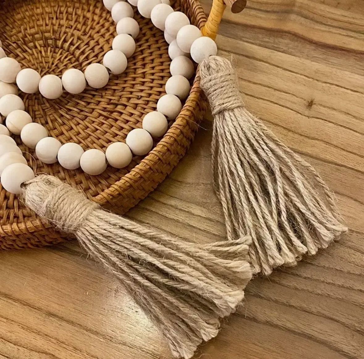 Bohemian Wooden Bead Garland with Tassel – Handmade Natural Wood Decor

 