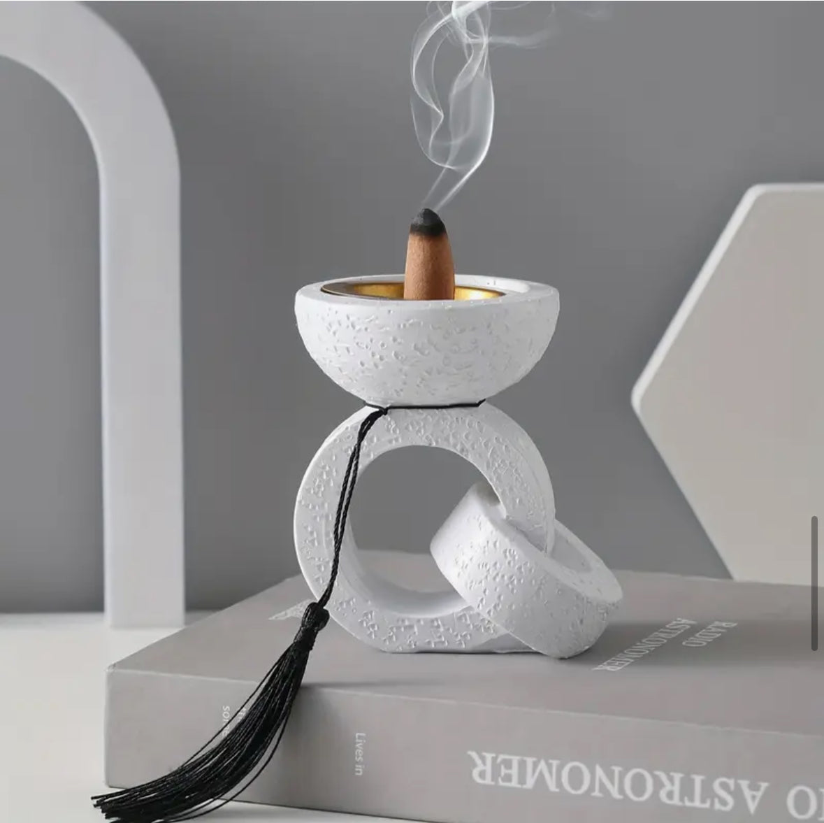Elegant Resin Ring-Shaped Incense Burner with Tassel