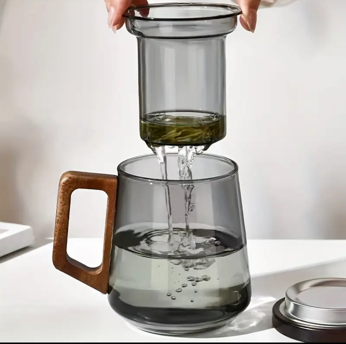 Transparent Large Belly Three-Piece Glass Tea Cup 400ml | Heat-Resistant Borosilicate with Wooden Handle