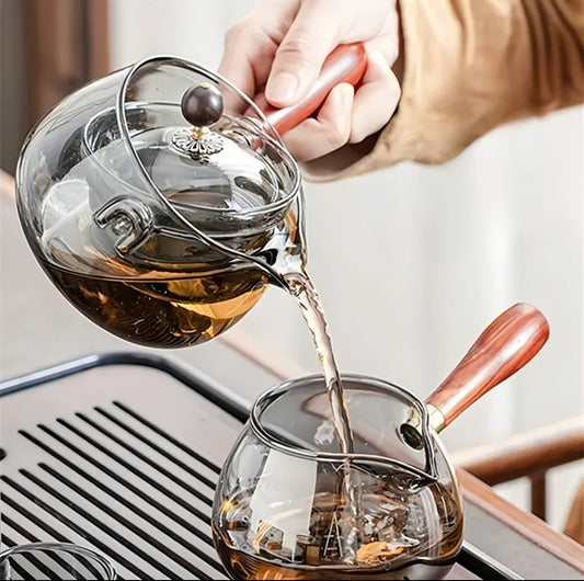 1pc Clear Borosilicate Glass Tea Pot – 500ML Heat-Resistant with Side Handle & Rotatable Infuser
