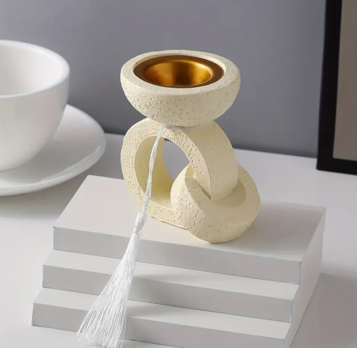 Elegant Resin Ring-Shaped Incense Burner with Tassel