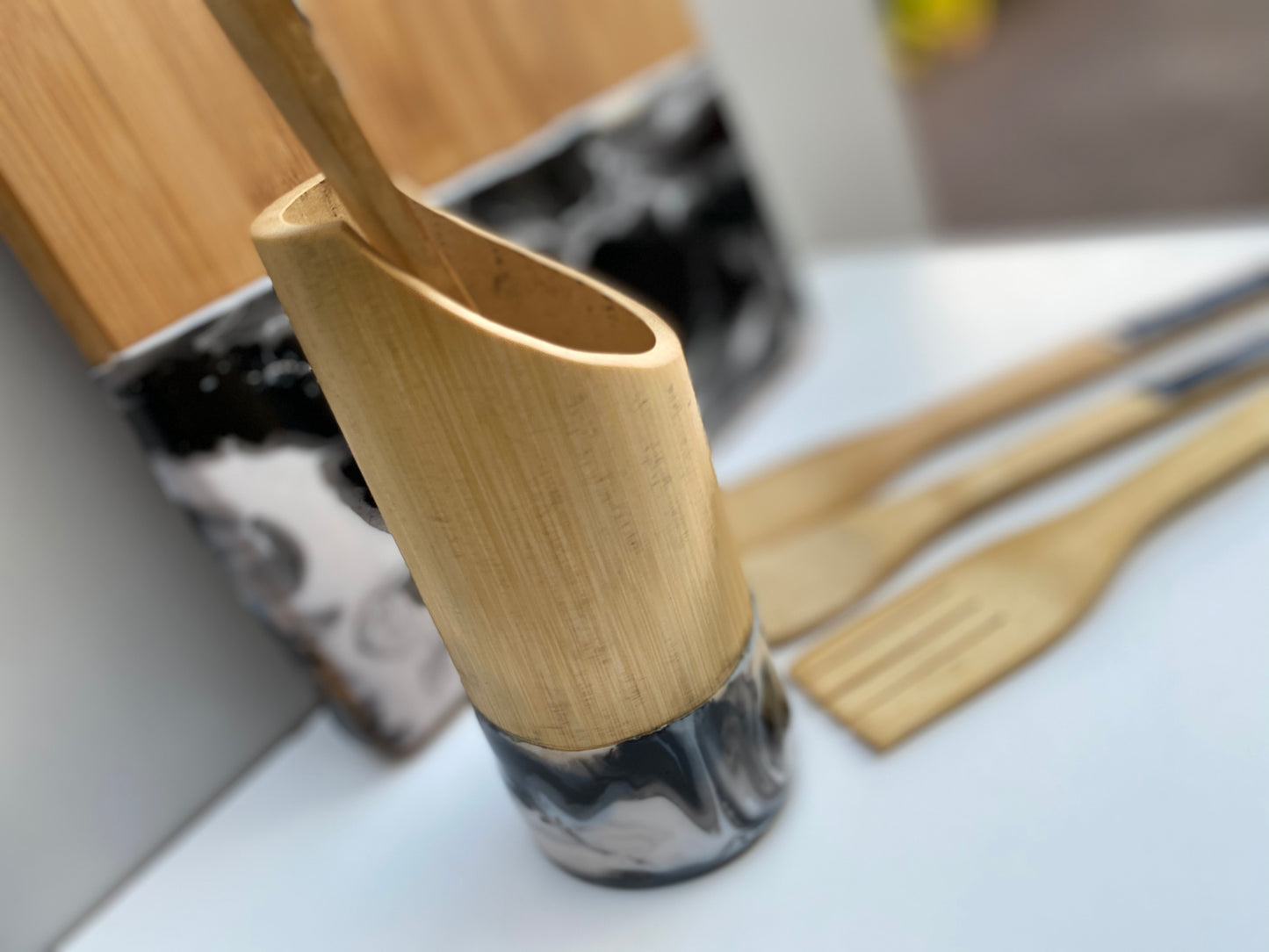Bamboo wood resin coated kitchen utensil set