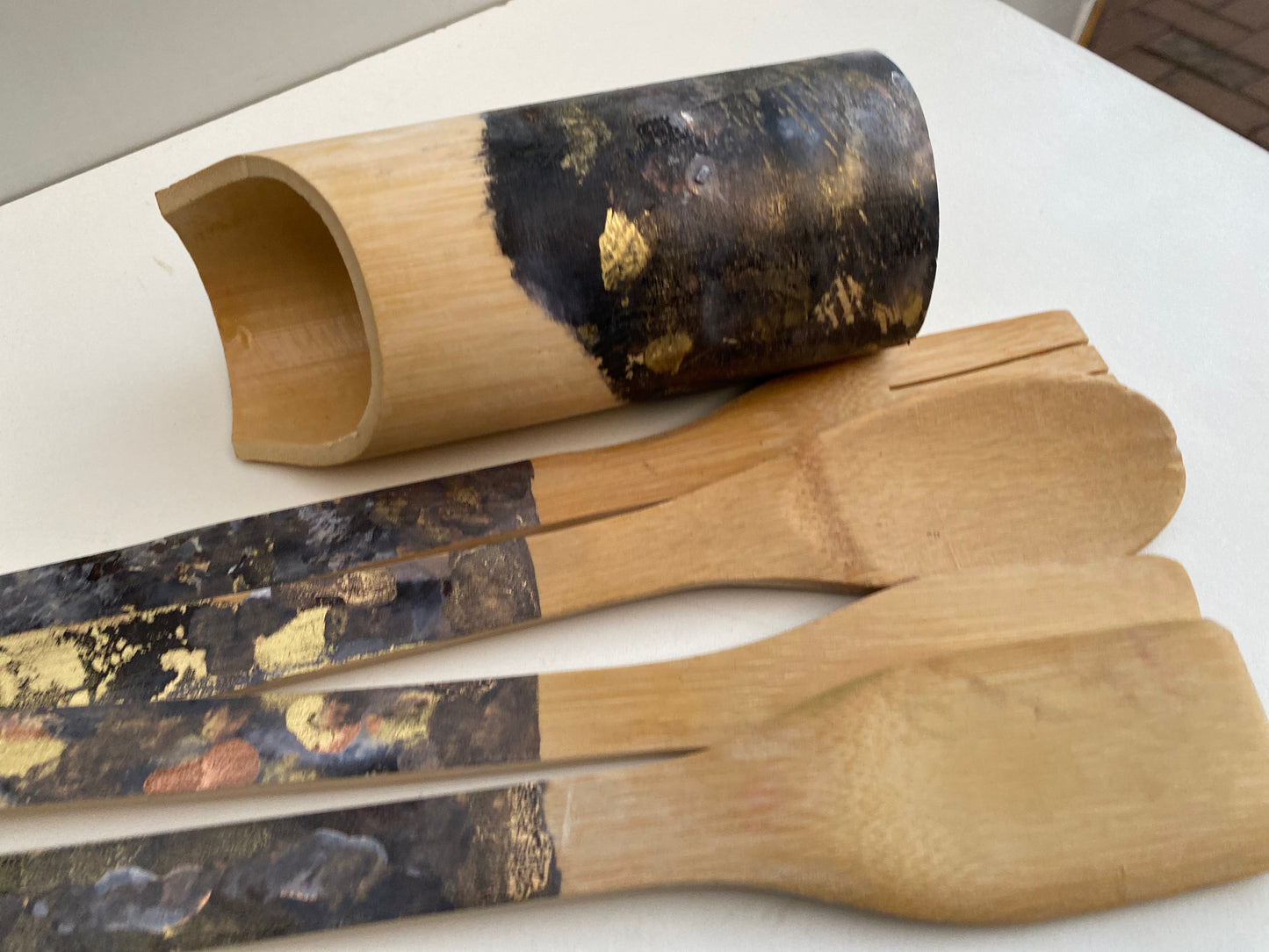 Bamboo wood resin coated kitchen utensil set