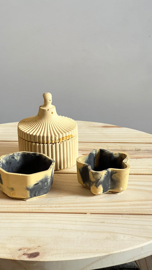 Gypsum candle holder and trinket bowl