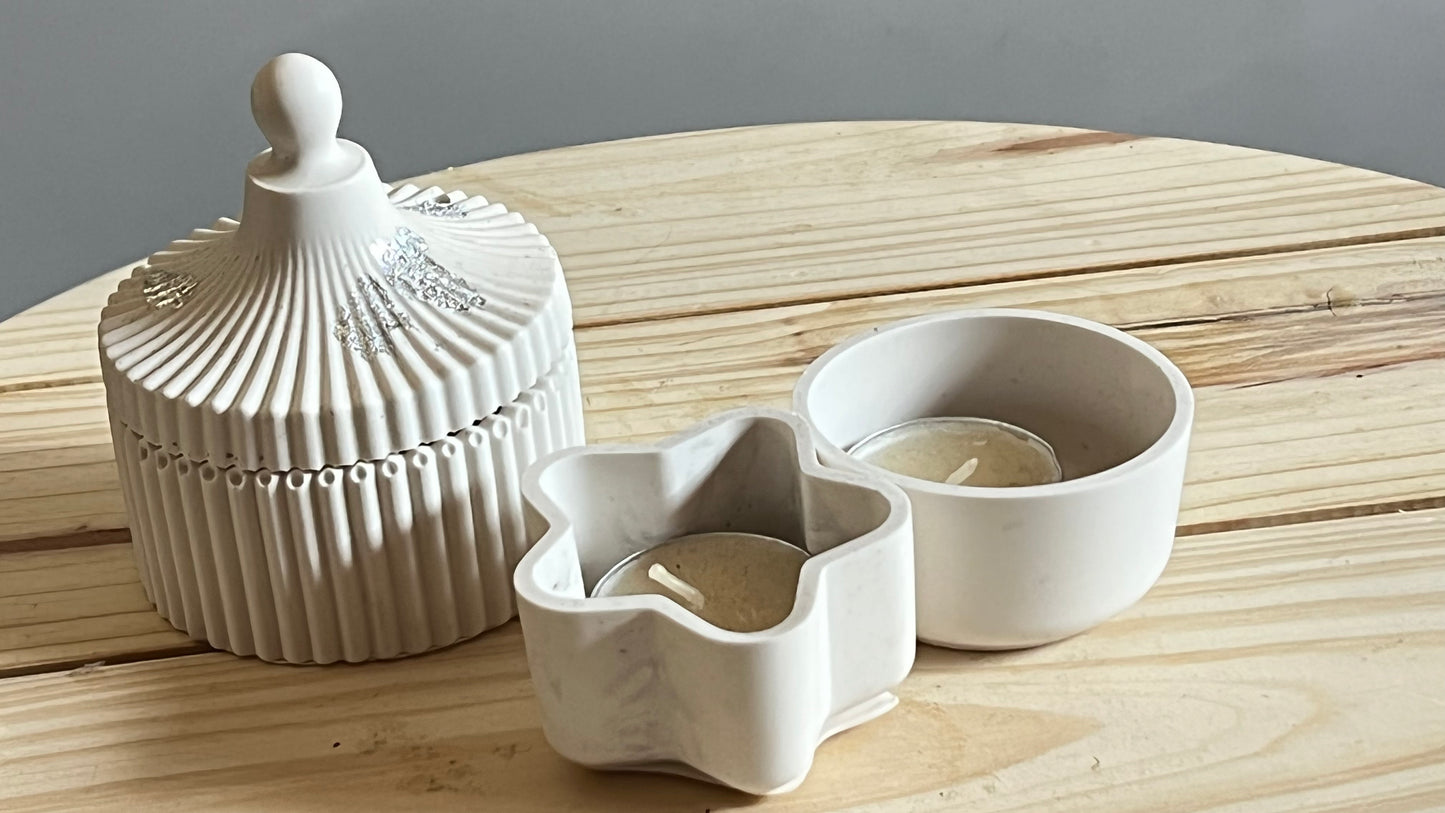 Gypsum candle holder and trinket bowl