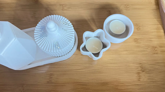 Gypsum candle holder and trinket bowl